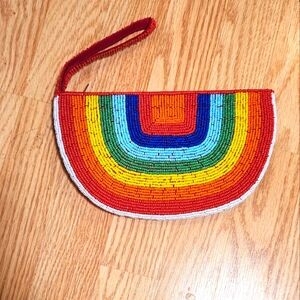 Rainbow-beaded, half moon bag